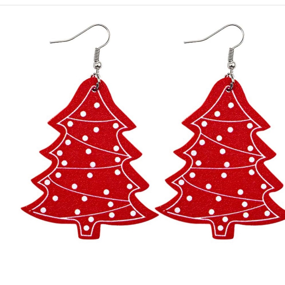 Christmas tree leather drop earrings